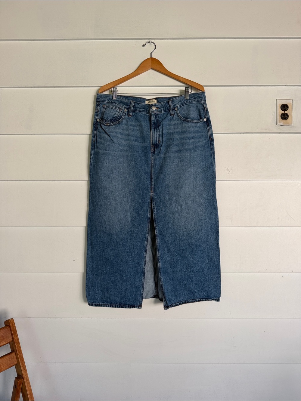 Madewell Blue Denim Maxi Skirt with Front Slit